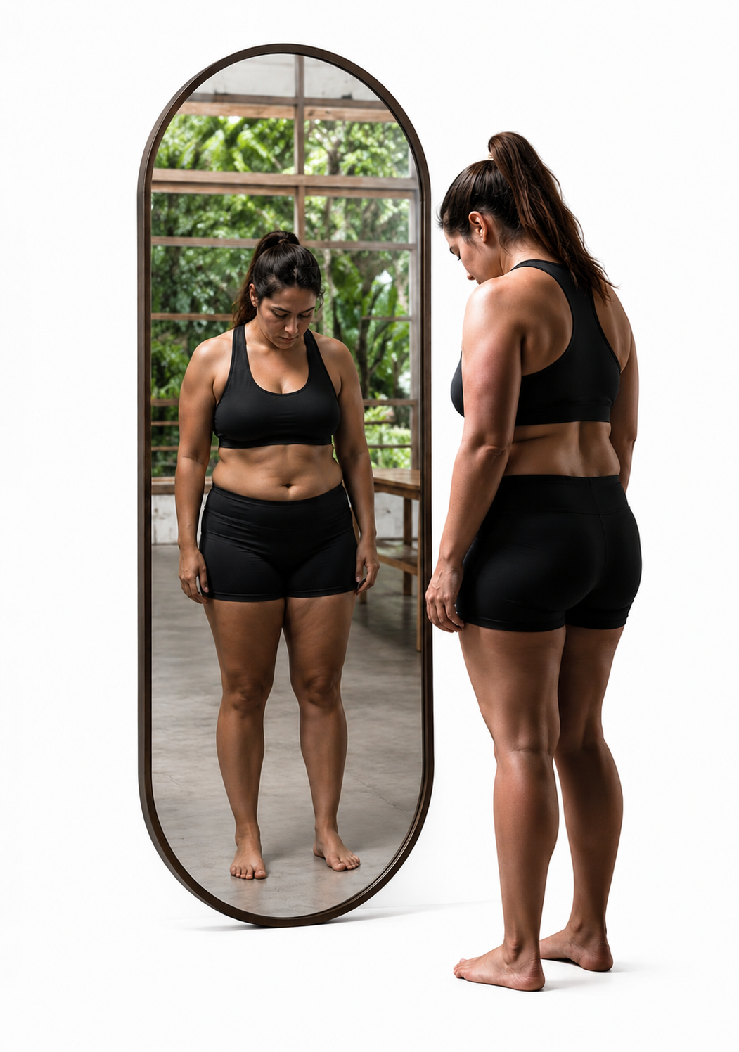 Mulher se olhando no espelho antes de começar o método SLIMfit
